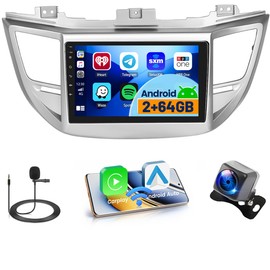 2+64GB Android Car Stereo for Hyundai Tucson 2015-2018 Wireless Carplay Android Auto, 9 Inch Touchscreen Car Radio GPS Navi WiFi Bluetooth Backup Camera FM RDS Radio EQ SWC