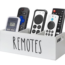 VACONICO Remote Control Holder, Wooden TV Remote Holder for Table, Remote Caddy with 3 Compartments, Remote Box for Nightstand, Bedside (Black)