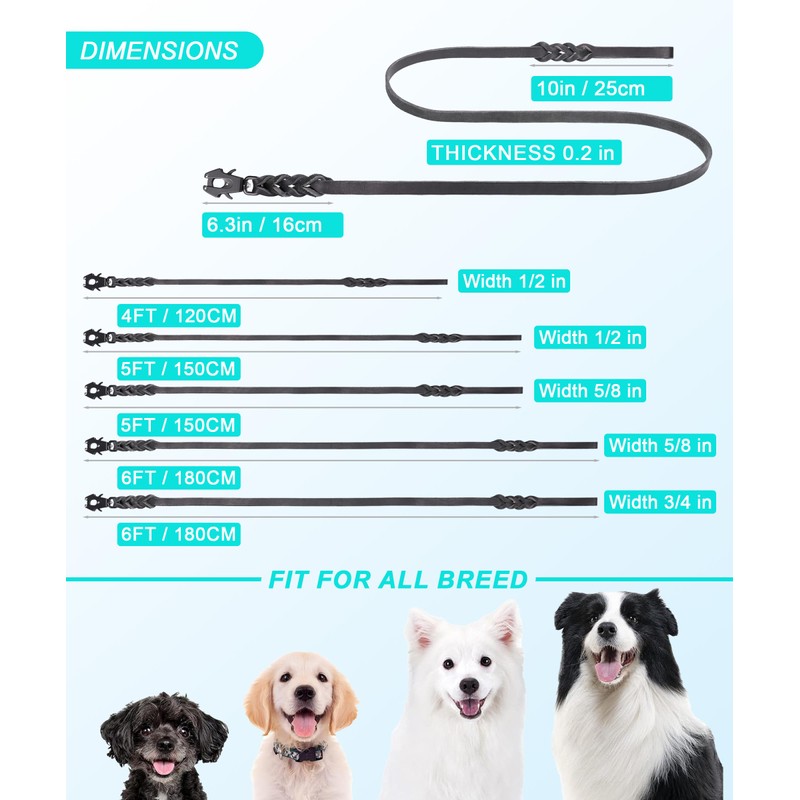 GEIT 4/5/6FT Leather Dog Leash, Heavy Duty Dog Training Leashes,