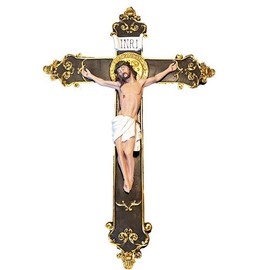Love's Gift 24 Inches Wall Mounted Resin Jesus Christ on Inri Cross Wall Crucifix Home Chapel Decoration (Beige)