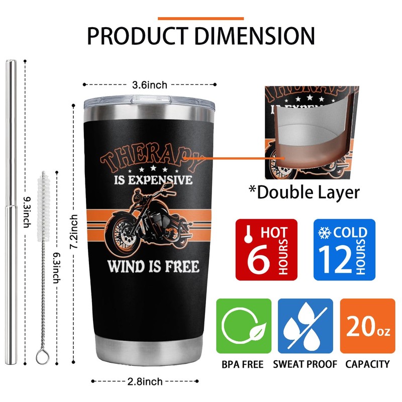 BBsoft Motorcycle Gifts for Men - Therapy Is Expensive Wind