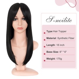 S-noilite Hair Topper for Thinning Hair 18 inch Hair Toppers for Women 6"x6" Big Base Topper for Hair Loss Hair Extensions Wigs Clip in Hair Fringe Hair Pieces,Straight Black Brown