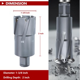 GRIXLEN 1-3/8" x 2" Annular Cutter with Weldon Shank,Carbide Tip Annular Drill Bit for Stainless Steel, Iron (2" Depth, 1-3/8" Diameter)