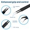 MMOBIEL 10x Industrial Precision ESD Tweezers Anti-Static Stainless Steel for