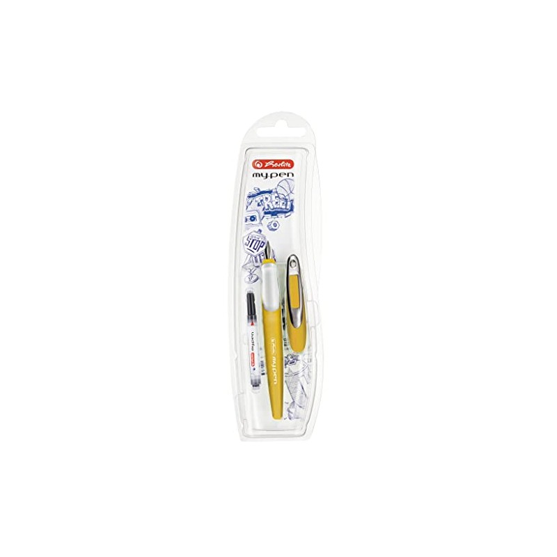 Herlitz my.pen School Fountain Pen M-Nib Mustard/White M, Pack of