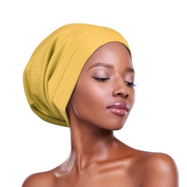 3 tamaños de gorras de dormir forradas de satén para trenzas, rastas de pelo rizado natural ajustable, Amarillo M, M