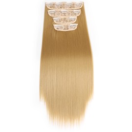 Meolor 4PCS Clip in Hair Extensions Straight for Women Light-Blonde 24Inch Long Hair Extensions Clip ins Synthetic Hair Pieces Hair with Clips, Gifts for Women