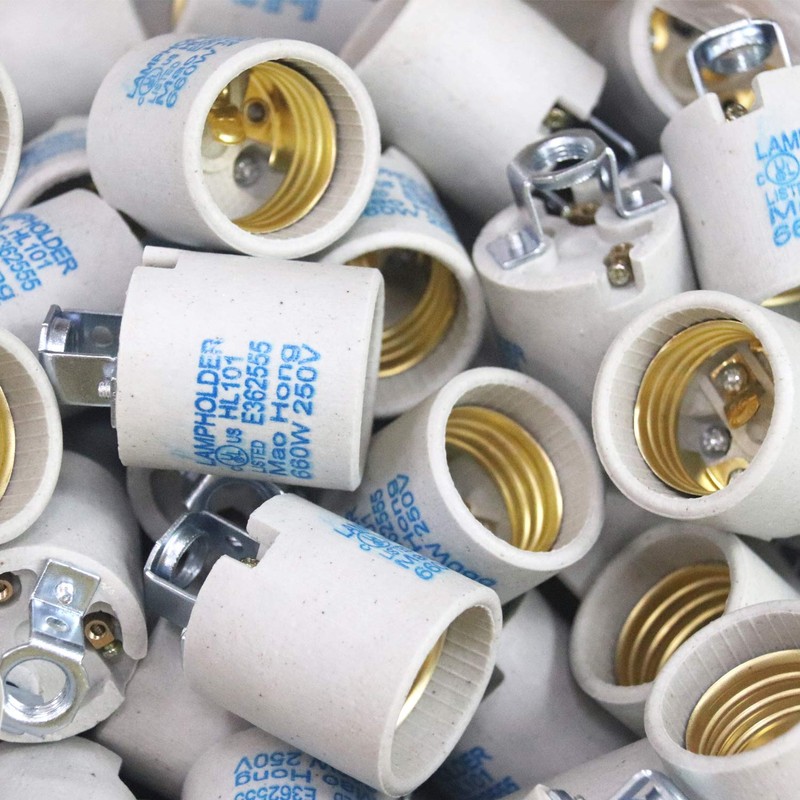 Rextin 10pcs Ceramic Standard Medimun Screw Base Socket E26 E27