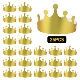 Pack of 25 Golden Paper Crowns, Birthday Crowns, Foldable Birthday Crown, Children, Adjustable Birthday Crown, Adult Party Hats for Children, Adults, Birthday Party, New Year, Wedding Anniversary
