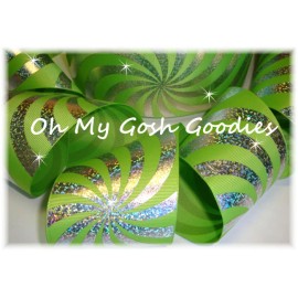 3" PSYCHEDELIC HOLOGRAM LIME SILVER FOIL GROSGRAIN RIBBON 4 TICK TOCK CHEER