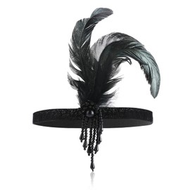 WLLHYF Feather Headwear Headband Flapper Headpiece Black Headpiece 1920s Fashion Bling Rhinestone Hair Accessories for Women Girls Gatsby Theme Party Decoration