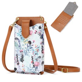 Small Crossbody Cell Phone Purse for Women, Shoulder Bag Wallet with RFID Credit Card Slots, E-Brown Floral