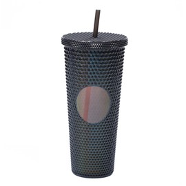 710ML/24OZ Large Capacity Water Cup Fully Studded Matte Tumbler Reusable Plastic Cup with Wide Opening Leak-Proof Lid Straw