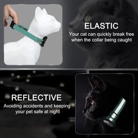 Reflective AirTag Cat Collar, Integrated Cat Tracker Collar with Air Tag Holder and Bell, Safety Elastic Band Cat GPS Collars for Girl Boy Cats, Kittens and Puppies (Green, XS)