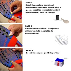 TecnoOdino Padel Dampeners Anti-Vibration Easy Vibes Varies the Balance of the Racket Adjustment of the Racket Vibration Dampeners 0.7 g - 8 Pieces (Blue)