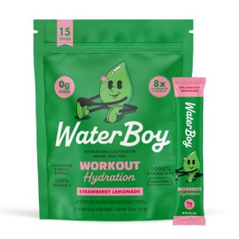 Waterboy Workout Hydration | 2,960mg Sugar Free Electrolyte Powder Packets | L-Glutamine + Vitamins | No Sugar, All Natural, Gluten Free | 15 Drink Stick Mixes (Strawberry Lemonade)