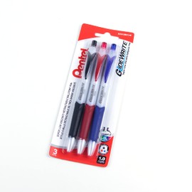 Pentel GlideWrite Retractable Ballpoint Pen, Ultra Smooth Everyday Writing, Office Supplies, School Supplies, 1.0mm Bold Point, Black, Red, Blue Ink, BX910BP3-M, 3 Pack