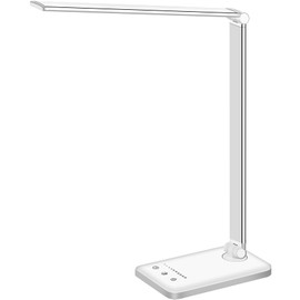 White crown White crown LED Desk Lamp Dimmable Table Lamp Reading Lamp with USB Charging Port, 5 Lighting Modes, Sensitive Control, 30/60 Minutes Timer (White, First-Generation)