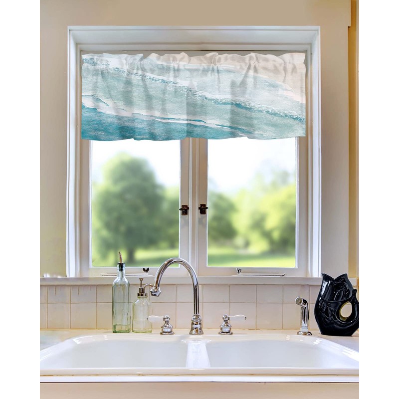 Chucoco Summer Ocean Valance Curtain for Window,Coastal Beach Sea Waves