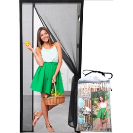 Magic Fiberglass Magnetic Door Screen/Magnetic Screen Door for Sliding Door/Screen for Porch/Patio Door Screen (Fit Door Size Up to 32x80 in)-Bugs Out Fresh Air in-Doggie,Cat and Kids Friendly, Black