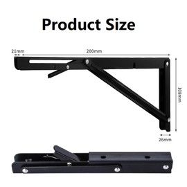 Folding Console Stainless Steel Wall Shelf, Folding Angle Shelf Brackets, Folding Shelf Brackets, 2 Pieces, 200 mm Folding Console, Heavy Duty Shelf Brackets, Foldable, Space-Saving, Folding Shelf for