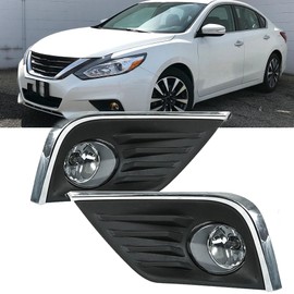 TJHSM 1 Pair Fog Light Assembly Replacement for Altima 2016 2017 2018 Sedan 4-Door with Chrome Bezel+Wiring Harness+Switch | 261558990A | 261508990A | 622579HS0B | 622569HS0B