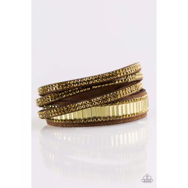 Paparazzi Aurum Rhinestone Suede Bracelet Womens/Just In SHOWTIME - Brass