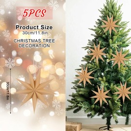 BestoFun 5 PCS Brown Paper Star Lanterns Hanging Stars Christmas Party Decorations Hanging Lampshade Christmas Wedding Birthday Christmas Home Party Decorations(12 Inch)