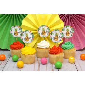 Watercolor Pineapple Mahalo Thank You Sticker Labels, 40 2" Party Circle Stickers by AmandaCreation, Great for Party Favors, Envelope Seals & Goodie Bags