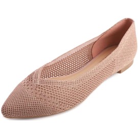 FEVERSOLE Women's Woven Pointy Fashion Cutouts Breathable Knit Flat Shoes Pointed Rose Gold Size 7.5 M US