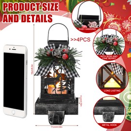 Therwen 4 Pcs Christmas Lantern Stocking Holders Retro Xmas Hooks for Stockings Decorative Mantle Hooks Light up Stocking Holders for Mantle Christmas Stockings Hangers (Elk,Black)