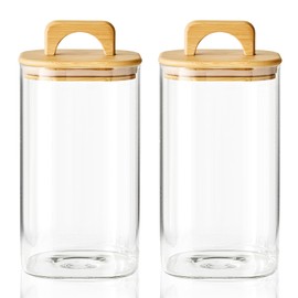 Sweejar 2 qt Glass Food Storage Jars with Airtight Lid, Half Gallon Laundry Pods Container, 64 oz Glass Jars for Laundry Room Organization, 2 Pack