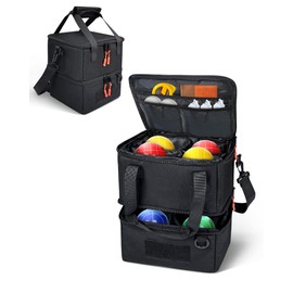 ZOMICE Bocce Ball Bag,Portable Bocce Ball Storage Case Holds 8 Balls,Double-Layer Bocce Ball Carrying Case with Shoulder Strap, Dual Zippers & Inner Pockets(Bag Only