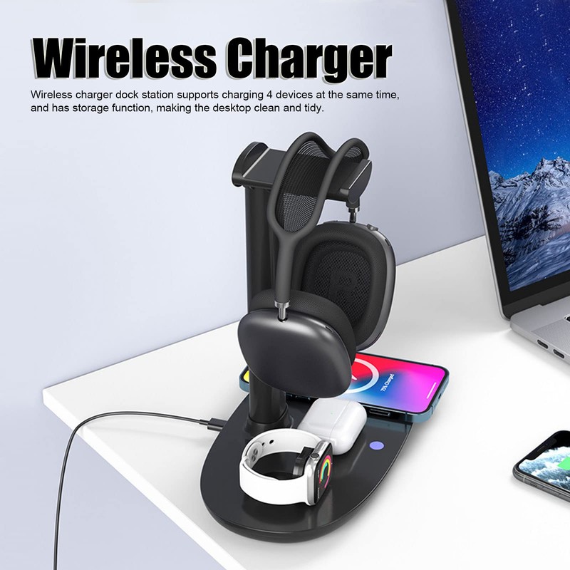 Headphone Stand with Wireless Charger, 15W Fast Charging QI Wireless