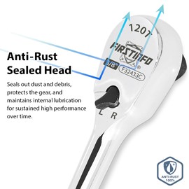 FIRSTINFO F32433C 3/8" Drive Ratchet Handle Wrench 120-Tooth Sealed Head Design Stubby Ratchet Handle Reversible