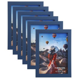 ELSKER&HOME 5x7 Picture Frame - Navy Blue Sturdy Wood Composite Photo Frame - Semi-tempered Glass - Includes Hanging Hardware and Desktop Easel - For Landscape/Portrait Frame (6 Pack)