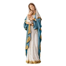 Madonna & Child 16" Statue Gilded Elegant Gold-Toned Virgin Mary & Baby Jesus Figurine – Catholic Home Décor – Blessed Mother Religious Sculpture for Prayer Room or Gift