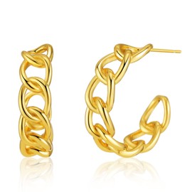 Chain Hoop Earrings for Women Gold Half Hoop Earrings Hypoallergenic Lightweight Link Hoop Earrings Jewelry(chain)