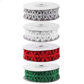 Milisten 4 Roll 5M Snowflake Ribbon Lace Ribbon Christmas Snowflake Trim Ribbon Wrapping Ribbon Snowflake Decorative DIY Scrapbook Sewing Ribbon(4 Color)