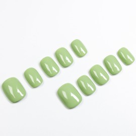MAOLEETO Press on Nails, Short Round Fake Nails Cream Green False Nails Large Cream Green Press on Nails for Women Girls Nail Art Decoration - Lagre