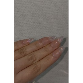 [Year-end nails with ten-hand glass parts] Pink glass of poetry❄ - Short Oval / [열손유리파츠연말네일] 핑크빛 유리오브시❄ - 숏오발