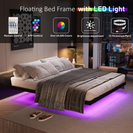 AGXI Floating Bed Frame with LED Lights and Charging Station, 10 Inch Queen Floating Bed Frame, Queen Platform Bed Frame, No Box Spring Needed, Easy to Assemble