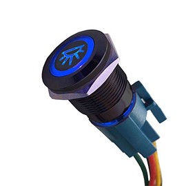 ESUPPORT ESUPPORT 12V Car Vehicle Blue LED Light Interior Push Button Metal Toggle Switch Socket Plug Wire Latching 19mm Balck Shell
