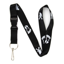 Bigfoot Lanyard Keychain and ID Holder with Detachable, Breakaway Buckle for Keys or Badge - Durable Nylon - Sasquatch Novelty Necklace (Black)