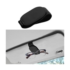KHGUZ Car Sunglass Holder, Magnetic Leather Vehicle Sun Visor Eyeglass Hanger Clip, Automotive Interior Sunglass Ticket Card Organizer Mount Accessories, Universal for Most Cars (Black)