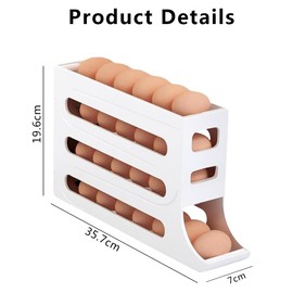 Egg Holder for Refrigerator, 4 Tiers Automatic Rolling Egg Container for Fridge, Large Capacity, Egg Holder for 30 Eggs, Fridge Organiser for Egg Storage (White)