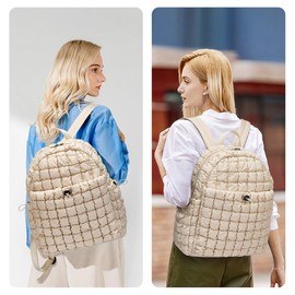 CORALDAISY Quilted Backpack for Women Lightweight Puffer Backpack, Hiker Pack Drawstring Padding Daypack Travel Gym Bag, White