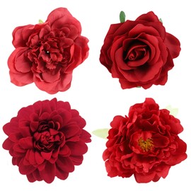 RoxNvm Flower Hair Clips, Pack of 4 Red Hair Clips Flower, Large Corsage Flower, Hair Clips Flowers, Flower Hair Clip, Flower Hair Clip for Girls