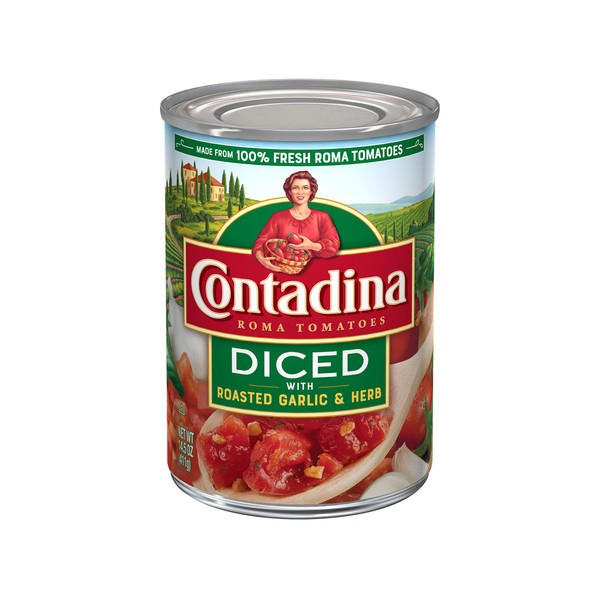 Contadina Canned Diced Roma Tomatoes, Roasted Garlic, 14.5-Ounce Cans (Pack of 12)
