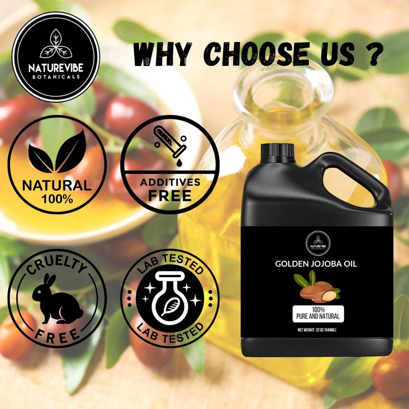 Naturevibe Botanicals Golden Jojoba Oil 32 oz – 100% Pure,